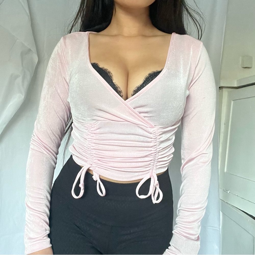 Pink Ruched Long Sleeve Top - Picture 2 of 3
